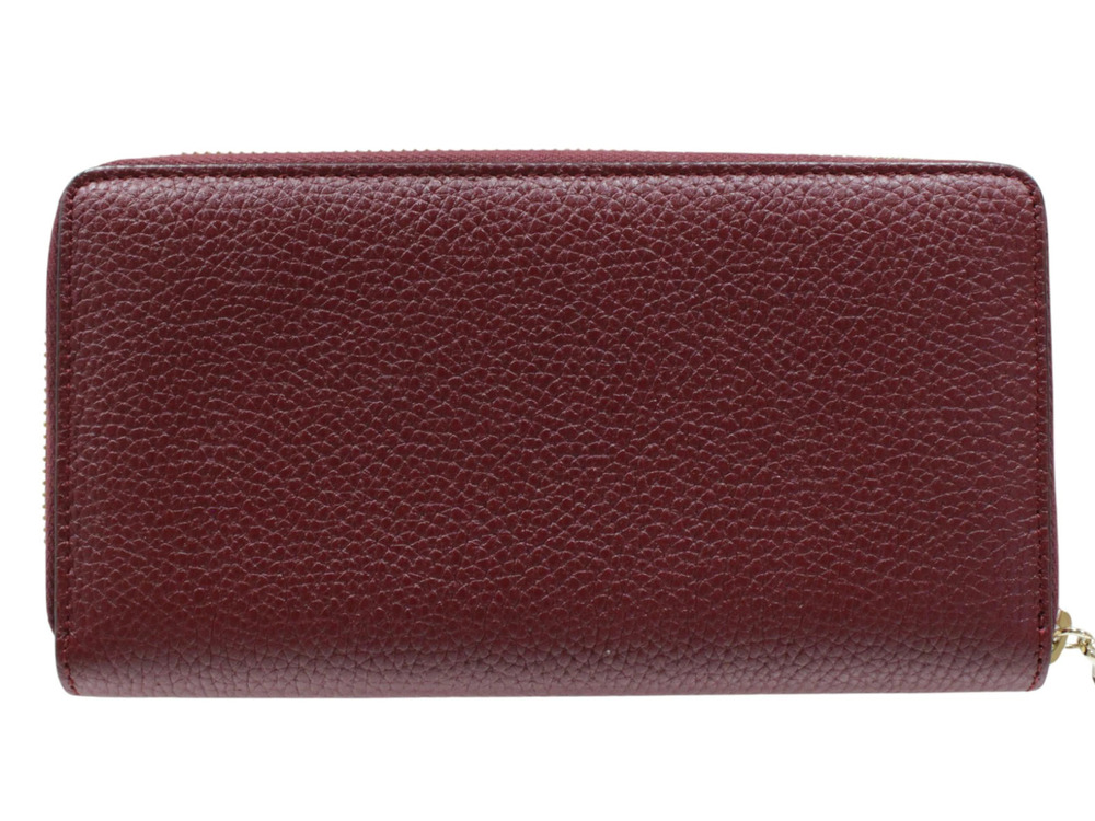 Gucci GG Bordeaux Long Wallet Red Bamboo Zip Leather Purple Marmont